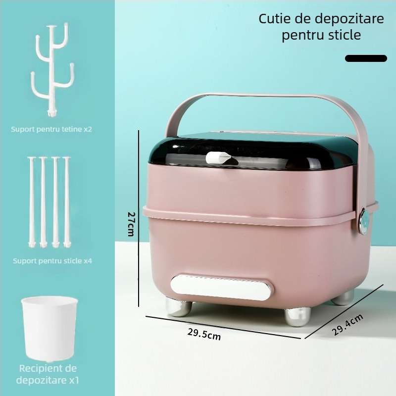 2025 Produs nou de uz casnic pentru bebeluși, tacâmuri, depozitare sticle, organizator pentru animale de companie, cutie de depozitare a sticlelor rezistentă la praf și drenaj de apă