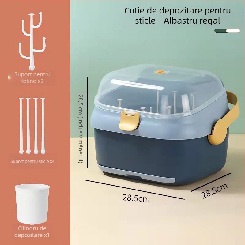 2025 Produs nou de uz casnic pentru bebeluși, tacâmuri, depozitare sticle, organizator pentru animale de companie, cutie de depozitare a sticlelor rezistentă la praf și drenaj de apă