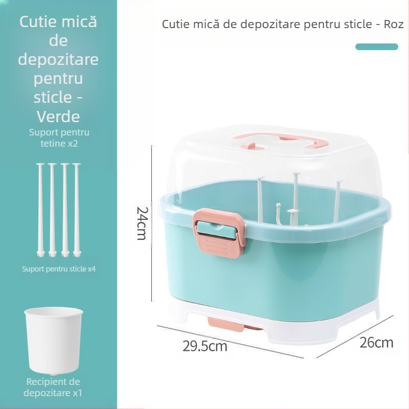 2025 Produs nou de uz casnic pentru bebeluși, tacâmuri, depozitare sticle, organizator pentru animale de companie, cutie de depozitare a sticlelor rezistentă la praf și drenaj de apă