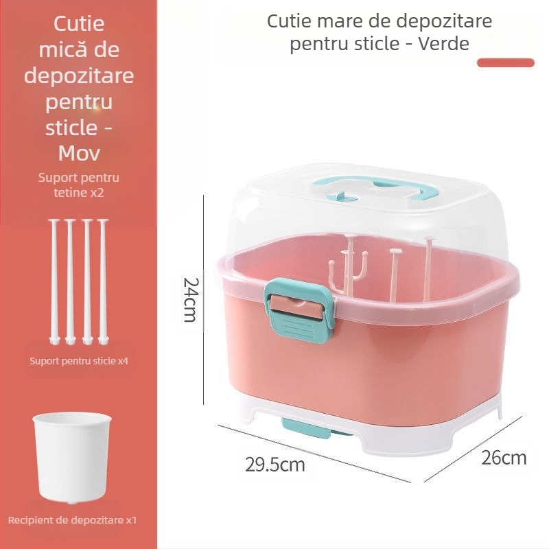 2025 Produs nou de uz casnic pentru bebeluși, tacâmuri, depozitare sticle, organizator pentru animale de companie, cutie de depozitare a sticlelor rezistentă la praf și drenaj de apă