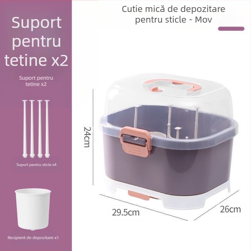 2025 Produs nou de uz casnic pentru bebeluși, tacâmuri, depozitare sticle, organizator pentru animale de companie, cutie de depozitare a sticlelor rezistentă la praf și drenaj de apă