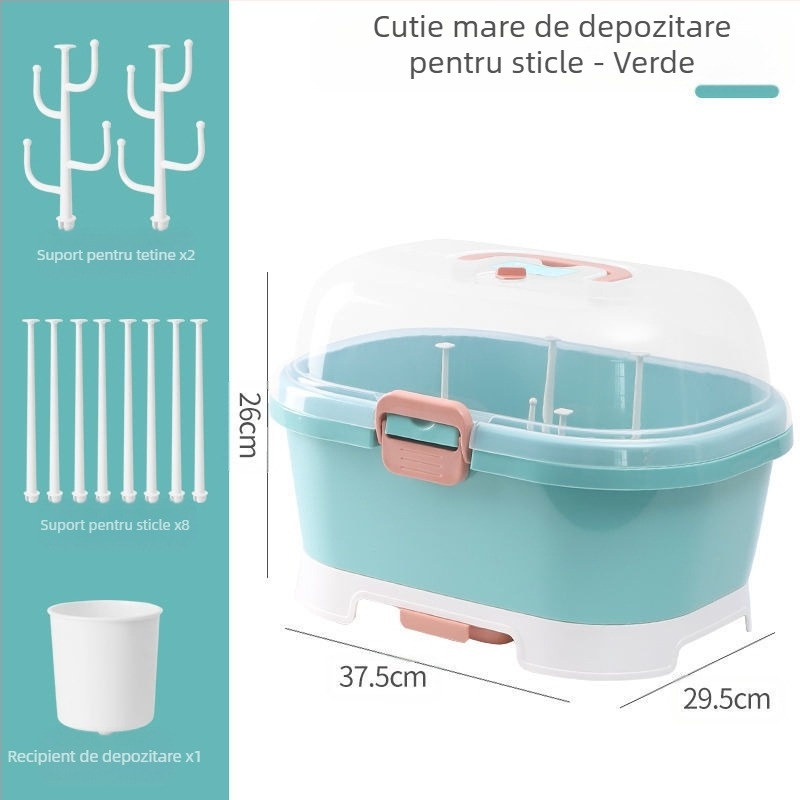 2025 Produs nou de uz casnic pentru bebeluși, tacâmuri, depozitare sticle, organizator pentru animale de companie, cutie de depozitare a sticlelor rezistentă la praf și drenaj de apă