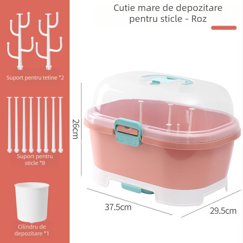 2025 Produs nou de uz casnic pentru bebeluși, tacâmuri, depozitare sticle, organizator pentru animale de companie, cutie de depozitare a sticlelor rezistentă la praf și drenaj de apă