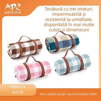 Covoraș de picnic cu curea din piele îngroșată la fața locului, ieșiri în aer liber, camping, rezistent la umiditate, covoraș de picnic, pânză de camping și drumeții