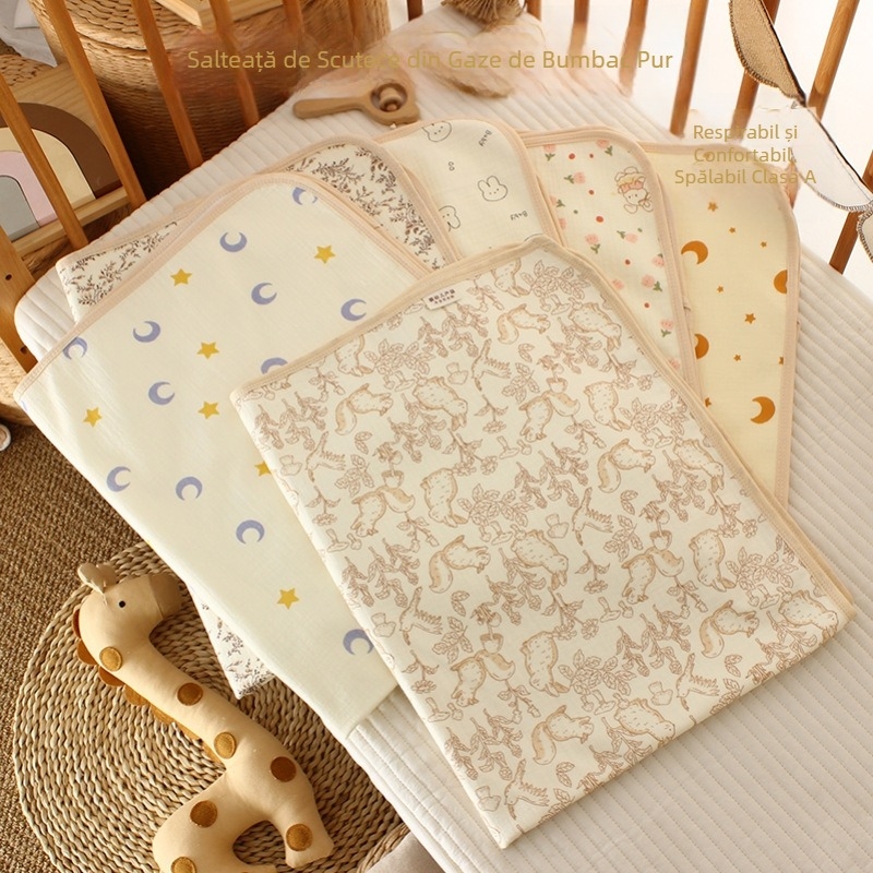 Scutec de vată de zahăr din tifon pentru bebeluși, saltea impermeabilă din fibră de bambus, cearșaf lavabil pentru copii