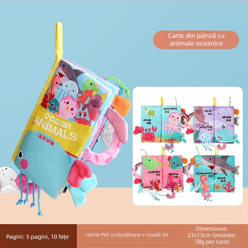Carte de pânză cu coadă pentru copii transfrontalieră, jucării educative, carte, nu se poate rupe, carte de pânză pentru bebeluși, inel de hârtie, carte de iluminare, jucării pentru educație timpurie