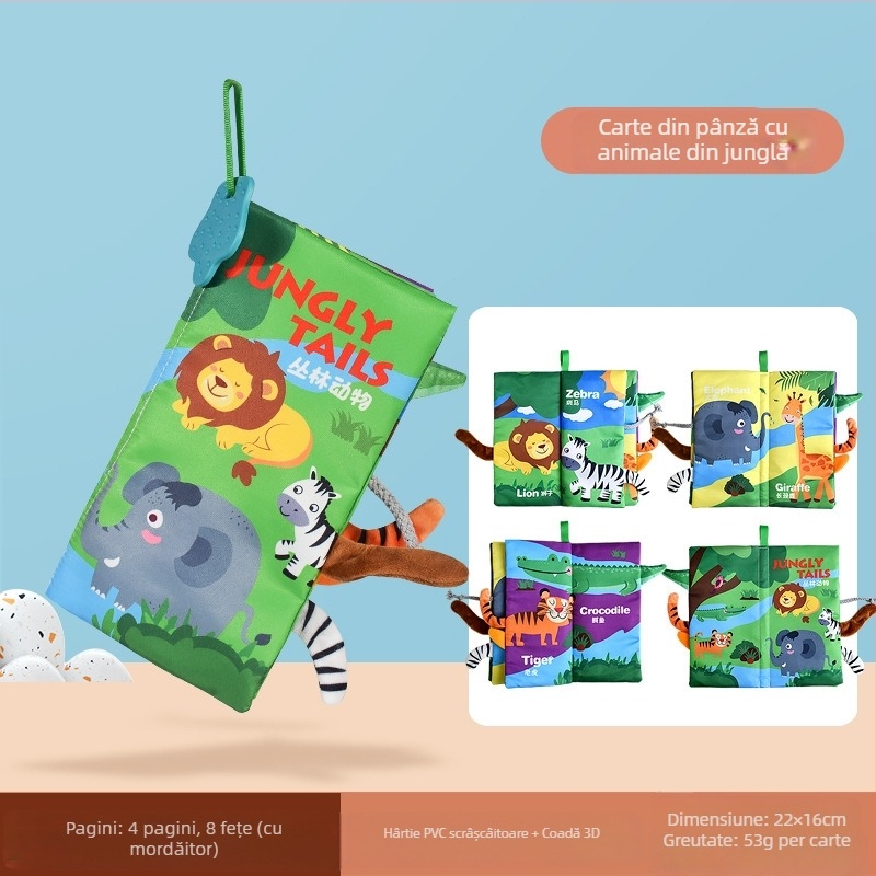 Carte de pânză cu coadă pentru copii transfrontalieră, jucării educative, carte, nu se poate rupe, carte de pânză pentru bebeluși, inel de hârtie, carte de iluminare, jucării pentru educație timpurie