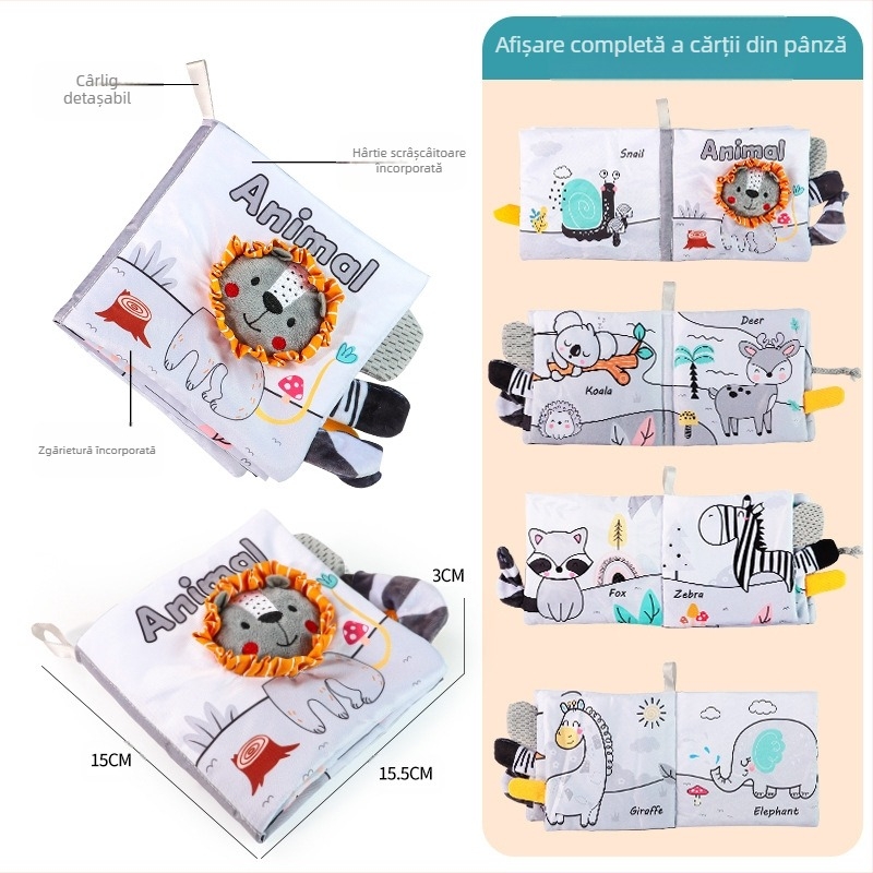 Carte de pânză cu coadă pentru copii transfrontalieră, jucării educative, carte, nu se poate rupe, carte de pânză pentru bebeluși, inel de hârtie, carte de iluminare, jucării pentru educație timpurie