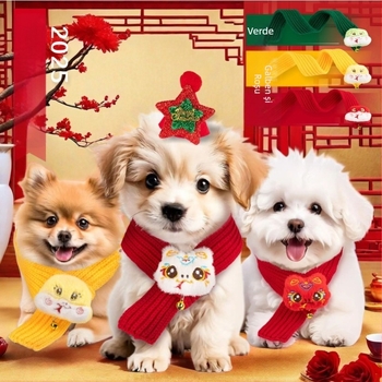 Eșarfă de lână pentru animale de companie, Anul Nou, câine și pisică, rochie festivă de Crăciun, iarna caldă, cățeluș, ziua de naștere, eșarfă pentru animale de companie