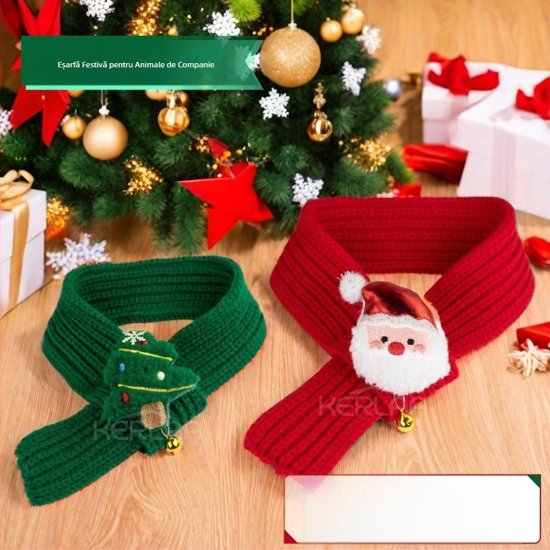 Eșarfă de lână pentru animale de companie, Anul Nou, câine și pisică, rochie festivă de Crăciun, iarna caldă, cățeluș, ziua de naștere, eșarfă pentru animale de companie
