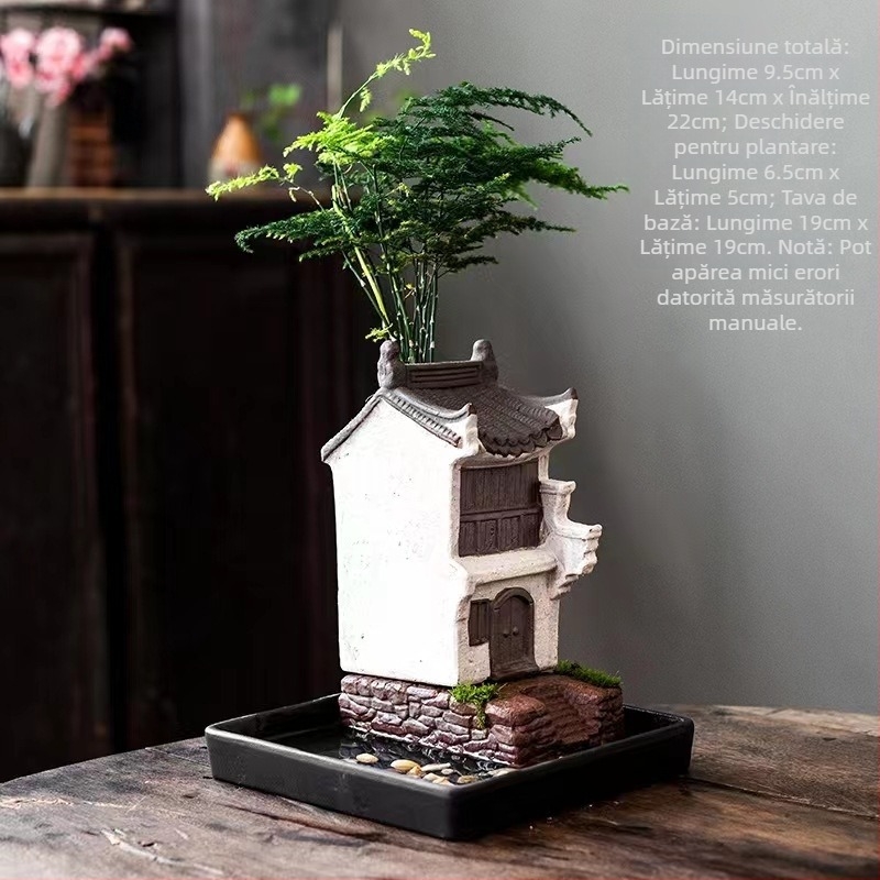 Jiangnan House bambus ghiveci de flori decorare retro creativ verde plantă ghiveci de flori acvariu peisaj decorare acasă birou