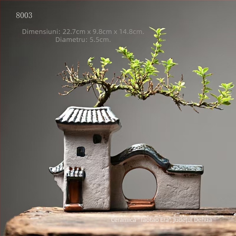 Jiangnan House bambus ghiveci de flori decorare retro creativ verde plantă ghiveci de flori acvariu peisaj decorare acasă birou