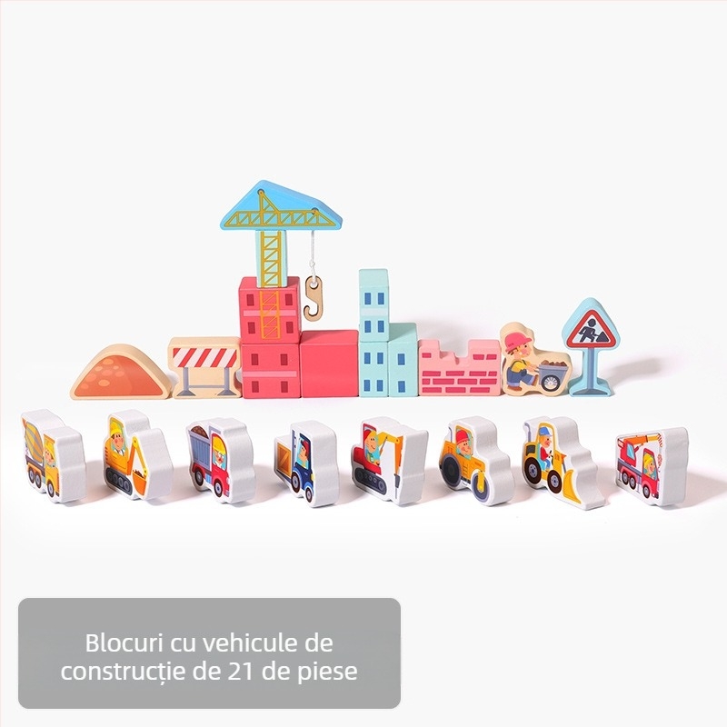 Blocuri de construcție din lemn pentru copii CPC, peisaj urban, stradă, personaj colorat, animal, mașină, particule mari, blocuri de construcție, jucărie cu țeavă