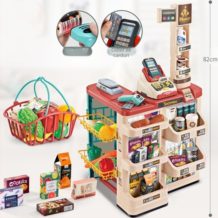 Simulare transfrontalieră pentru copii, supermarket, înghețată, coș de cumpărături, set, scaner de carduri de credit, jucării de supermarket pentru casierie familială