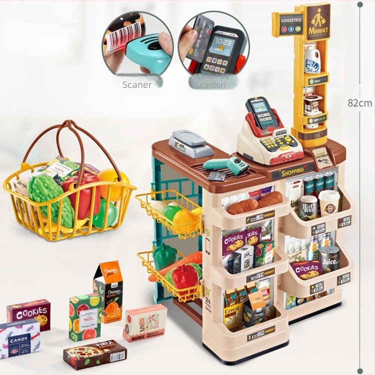 Simulare transfrontalieră pentru copii, supermarket, înghețată, coș de cumpărături, set, scaner de carduri de credit, jucării de supermarket pentru casierie familială