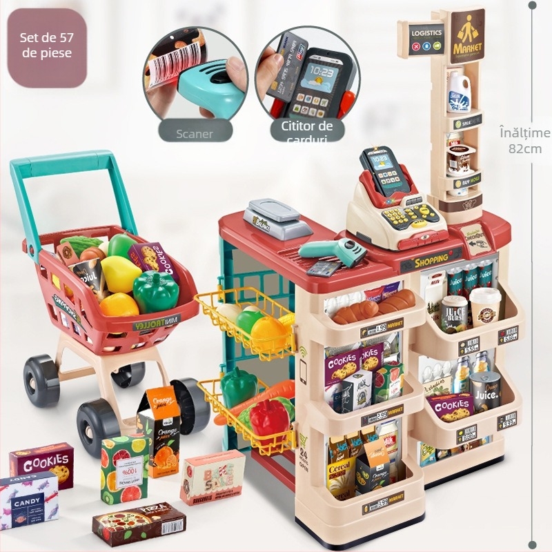 Simulare transfrontalieră pentru copii, supermarket, înghețată, coș de cumpărături, set, scaner de carduri de credit, jucării de supermarket pentru casierie familială