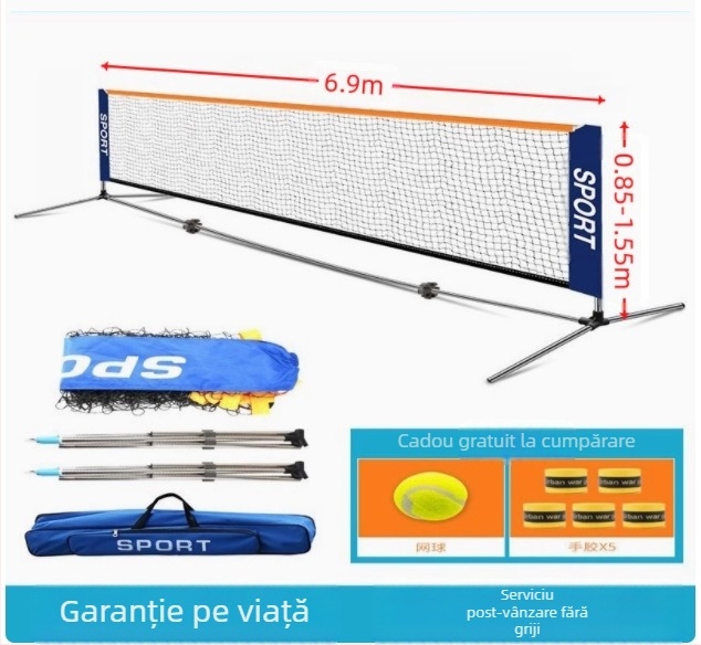 Suport mobil portabil din oțel inoxidabil pentru plasă de tenis, suport de tenis scurt standard pentru exterior și interior