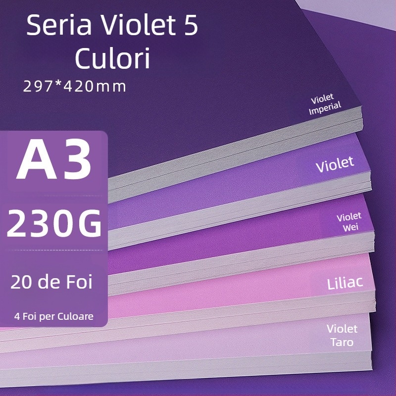 Hârtie de fundal pentru fotografii, carton dur violet, A4/A3/4K/8K, îngroșată, specifică studenților, 230g, carton colorat