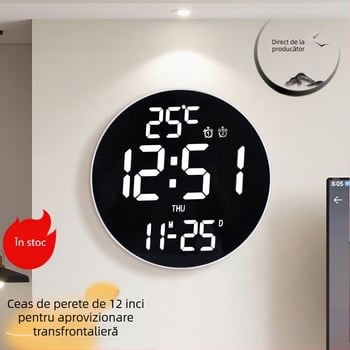 Ceas electronic de perete transfrontalier de 12 inch, calendar digital, ceas deșteptător pentru sufragerie, numărătoare inversă pentru studenți, ceas rotund creativ