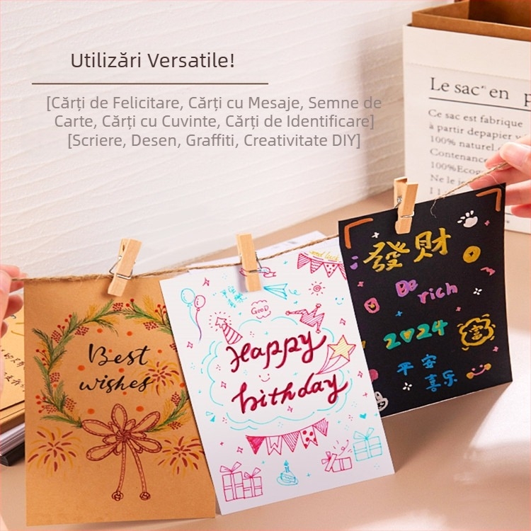 Hârtie goală, hârtie dură, albă, pictată manual, pentru cărți poștale de Crăciun, semn de carte, notițe în limba engleză, hârtie pentru felicitări