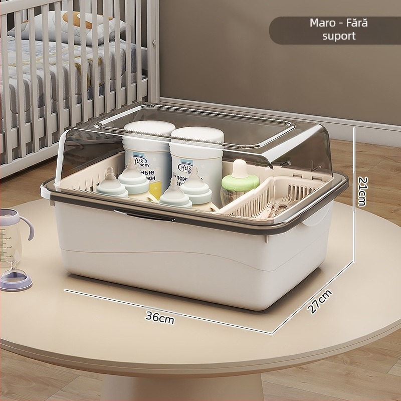 Cutie de depozitare a biberoanelor, articole pentru bebeluși, raft de scurgere anti-praf cu capac, tacâmuri pentru bebeluși, jucării, cutie de depozitare a suplimentelor alimentare pentru nou-născuți