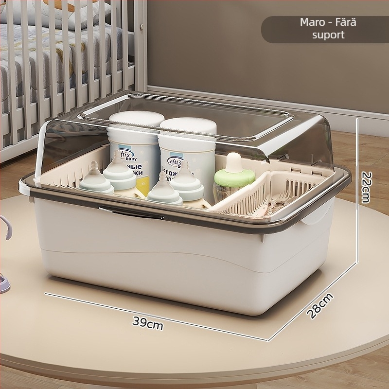 Cutie de depozitare a biberoanelor, articole pentru bebeluși, raft de scurgere anti-praf cu capac, tacâmuri pentru bebeluși, jucării, cutie de depozitare a suplimentelor alimentare pentru nou-născuți