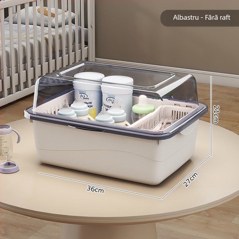 Cutie de depozitare a biberoanelor, articole pentru bebeluși, raft de scurgere anti-praf cu capac, tacâmuri pentru bebeluși, jucării, cutie de depozitare a suplimentelor alimentare pentru nou-născuți