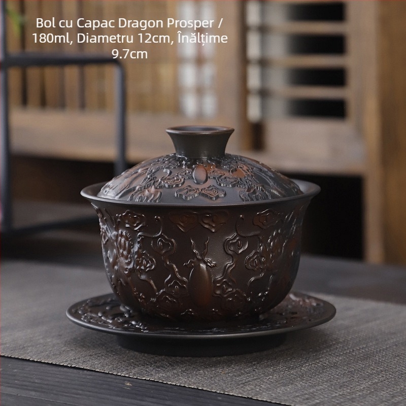 Set de ceai kung fu din ceramică violet, costum retro de uz casnic simplu, capac de ceainic, bol, accesorii pentru set de ceai, culoare înaltă, cadou manual, valoare