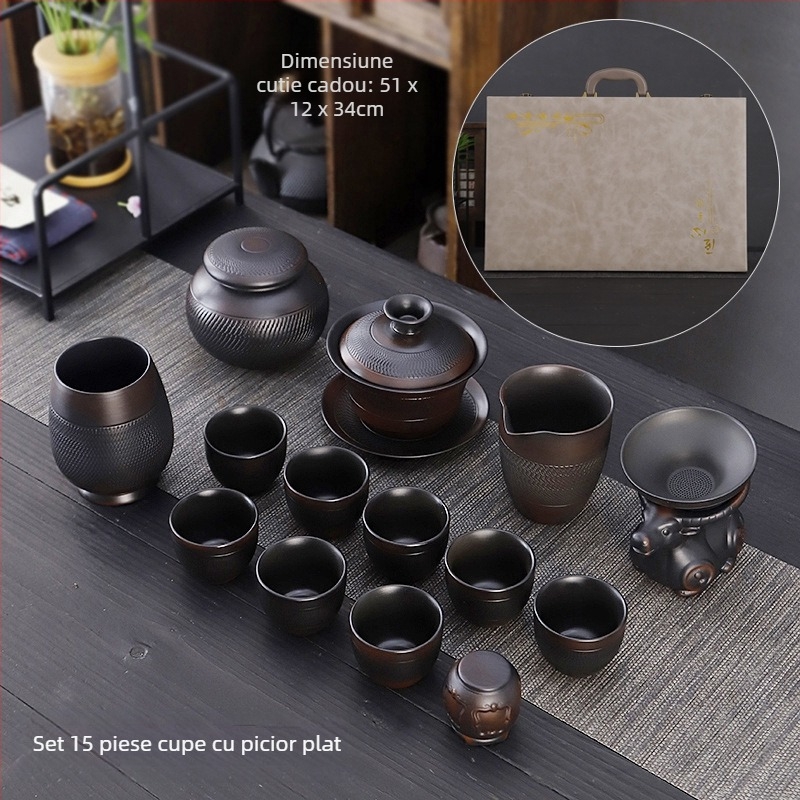 Set de ceai kung fu din ceramică violet, costum retro de uz casnic simplu, capac de ceainic, bol, accesorii pentru set de ceai, culoare înaltă, cadou manual, valoare