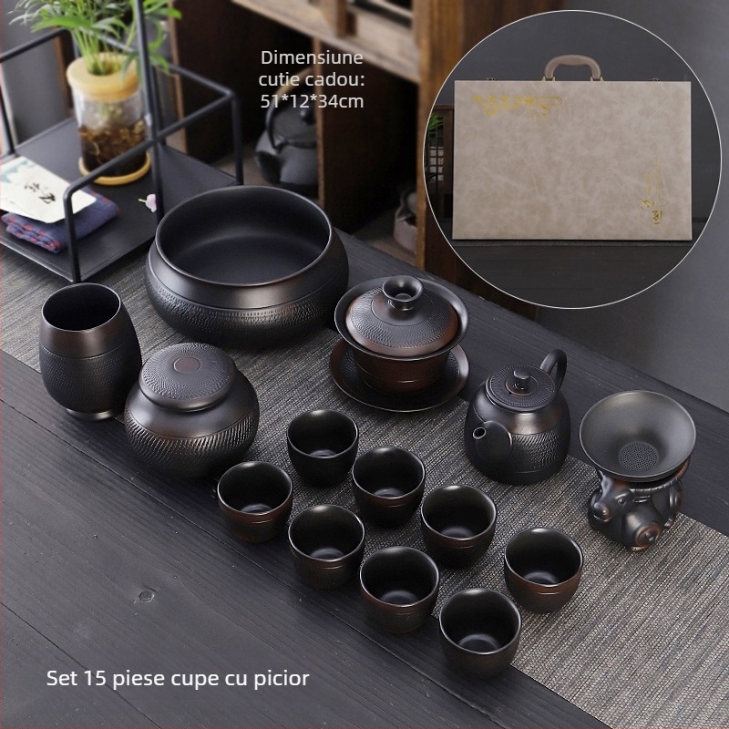 Set de ceai kung fu din ceramică violet, costum retro de uz casnic simplu, capac de ceainic, bol, accesorii pentru set de ceai, culoare înaltă, cadou manual, valoare