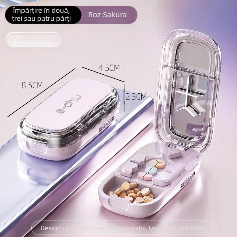 Tăietor de pastile, divizor de pastile, tăietor de pastile pentru un sfert, tăietor precis de pastile, taie pastilele în două părți, organizator portabil de pastile