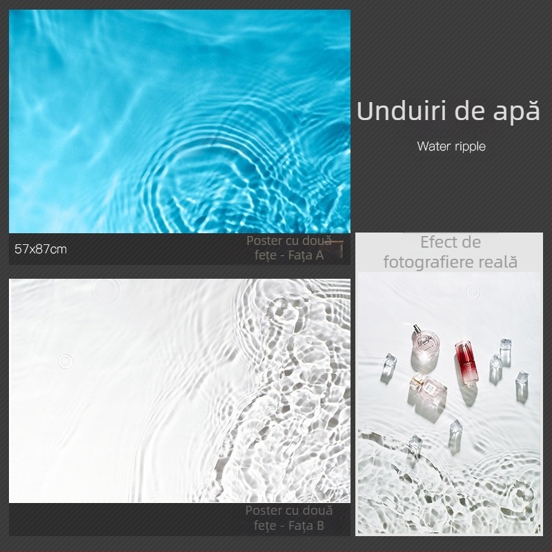 Fundal pentru fotografie 3D stereo față-verso, hârtie de fundal, ondulații de apă, umbră de copac, cer luminos, recuzită pentru fotografie, fotografie de frumusețe alimentară