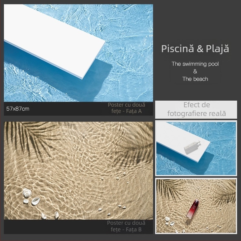 Fundal pentru fotografie 3D stereo față-verso, hârtie de fundal, ondulații de apă, umbră de copac, cer luminos, recuzită pentru fotografie, fotografie de frumusețe alimentară