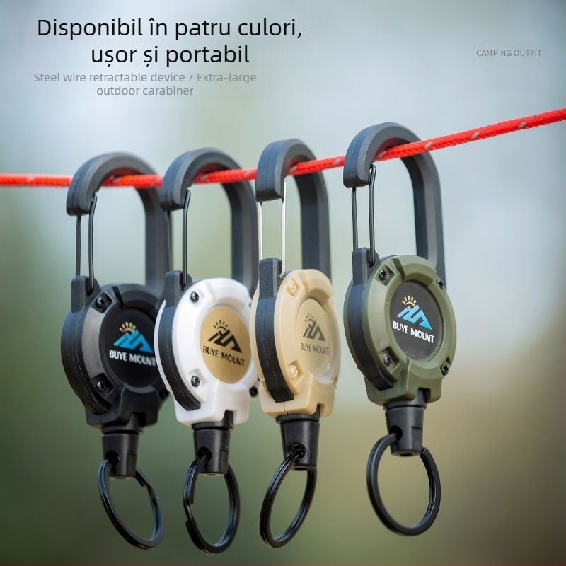 În aer liber Camping tactic retractabil cataramă oțel sârmă frânghie multifuncțională breloc Camping rebound anti-pierdere frânghie retractabilă