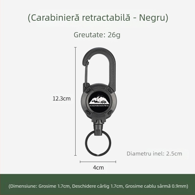 În aer liber Camping tactic retractabil cataramă oțel sârmă frânghie multifuncțională breloc Camping rebound anti-pierdere frânghie retractabilă