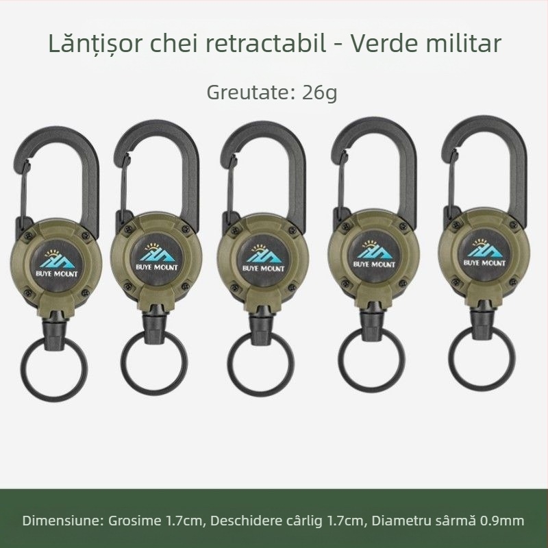 În aer liber Camping tactic retractabil cataramă oțel sârmă frânghie multifuncțională breloc Camping rebound anti-pierdere frânghie retractabilă