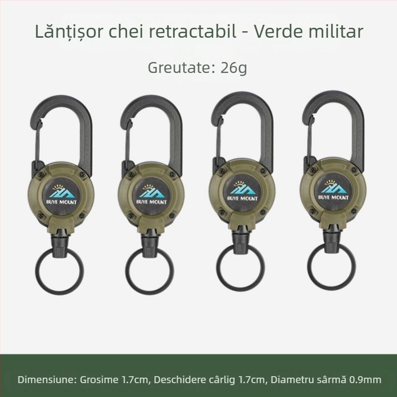 În aer liber Camping tactic retractabil cataramă oțel sârmă frânghie multifuncțională breloc Camping rebound anti-pierdere frânghie retractabilă