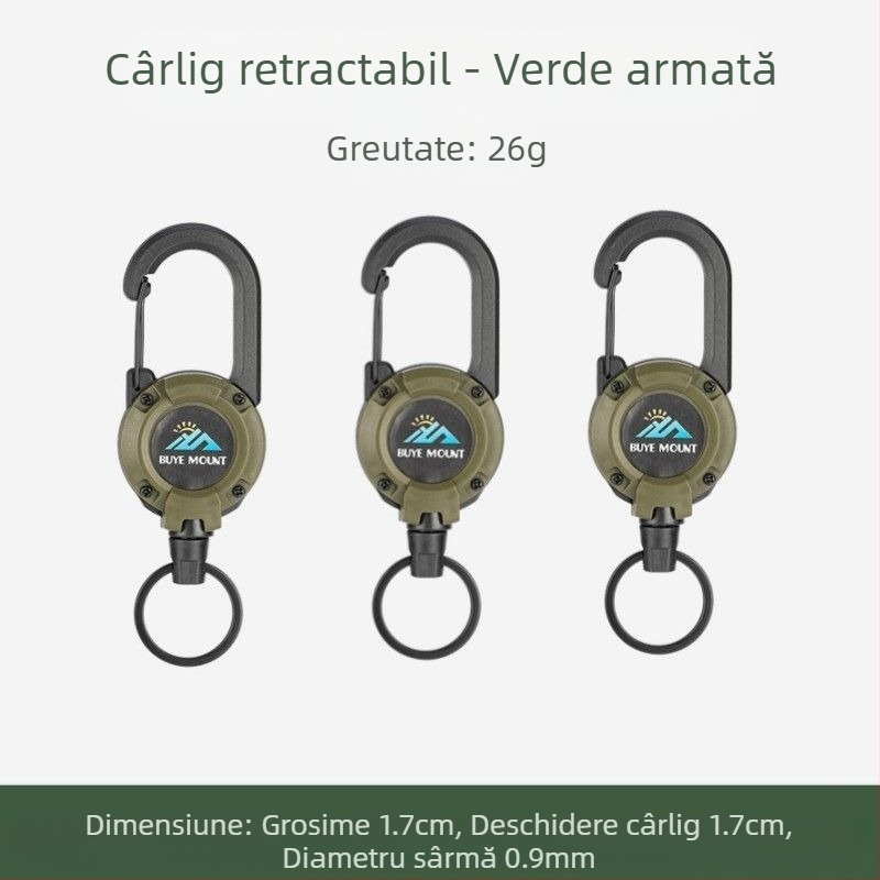 În aer liber Camping tactic retractabil cataramă oțel sârmă frânghie multifuncțională breloc Camping rebound anti-pierdere frânghie retractabilă