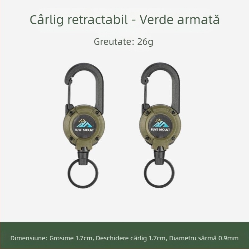 În aer liber Camping tactic retractabil cataramă oțel sârmă frânghie multifuncțională breloc Camping rebound anti-pierdere frânghie retractabilă