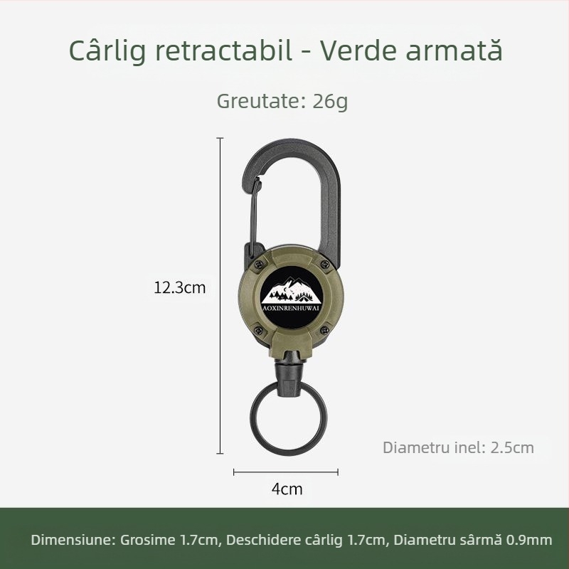În aer liber Camping tactic retractabil cataramă oțel sârmă frânghie multifuncțională breloc Camping rebound anti-pierdere frânghie retractabilă