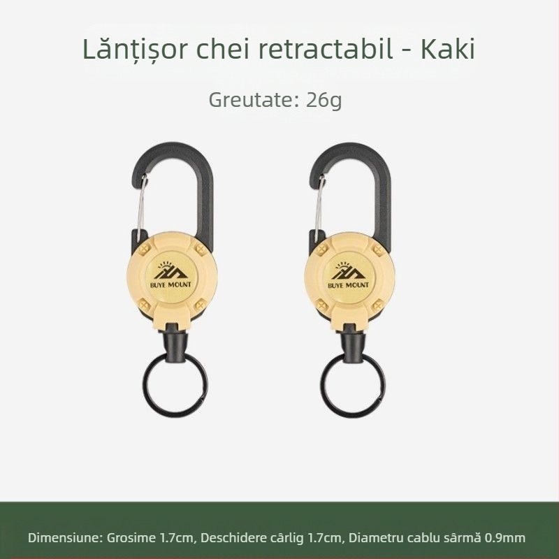 În aer liber Camping tactic retractabil cataramă oțel sârmă frânghie multifuncțională breloc Camping rebound anti-pierdere frânghie retractabilă