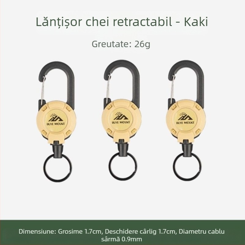 În aer liber Camping tactic retractabil cataramă oțel sârmă frânghie multifuncțională breloc Camping rebound anti-pierdere frânghie retractabilă