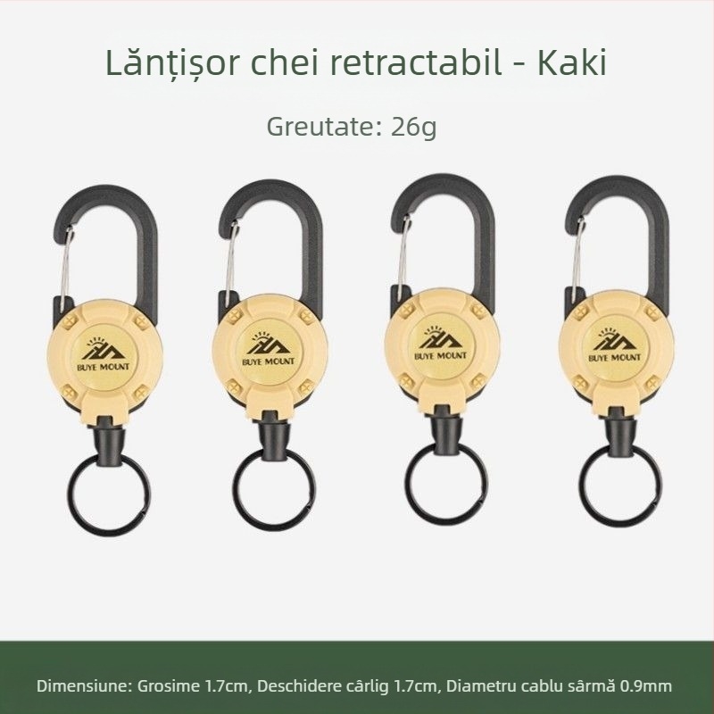 În aer liber Camping tactic retractabil cataramă oțel sârmă frânghie multifuncțională breloc Camping rebound anti-pierdere frânghie retractabilă