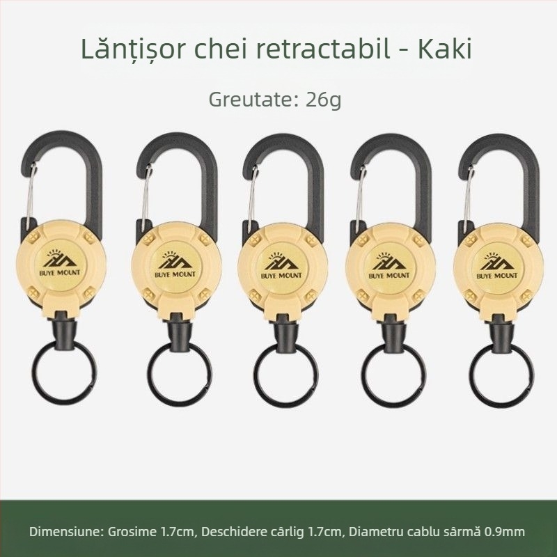 În aer liber Camping tactic retractabil cataramă oțel sârmă frânghie multifuncțională breloc Camping rebound anti-pierdere frânghie retractabilă