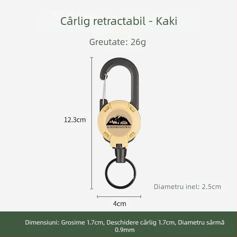 În aer liber Camping tactic retractabil cataramă oțel sârmă frânghie multifuncțională breloc Camping rebound anti-pierdere frânghie retractabilă