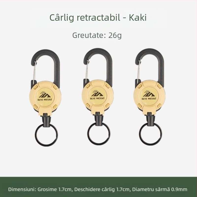 În aer liber Camping tactic retractabil cataramă oțel sârmă frânghie multifuncțională breloc Camping rebound anti-pierdere frânghie retractabilă
