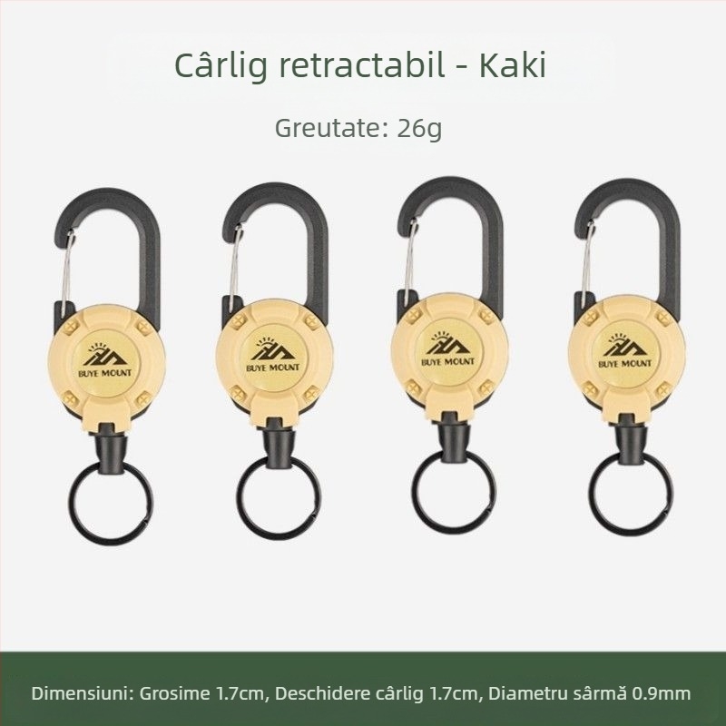 În aer liber Camping tactic retractabil cataramă oțel sârmă frânghie multifuncțională breloc Camping rebound anti-pierdere frânghie retractabilă