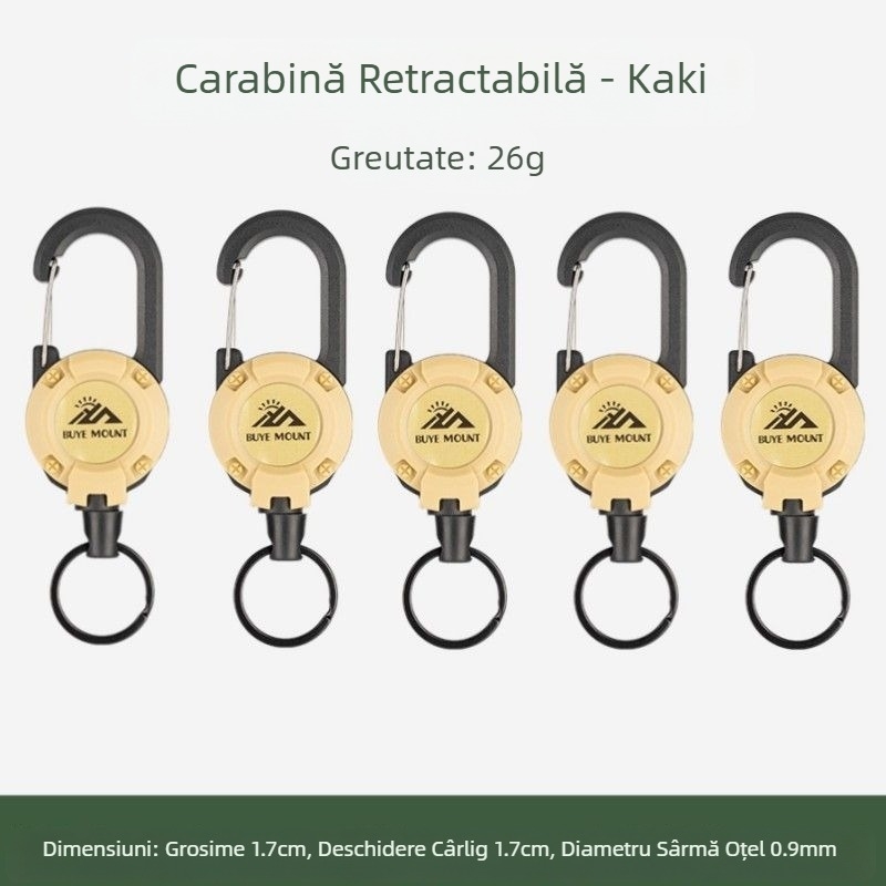 În aer liber Camping tactic retractabil cataramă oțel sârmă frânghie multifuncțională breloc Camping rebound anti-pierdere frânghie retractabilă