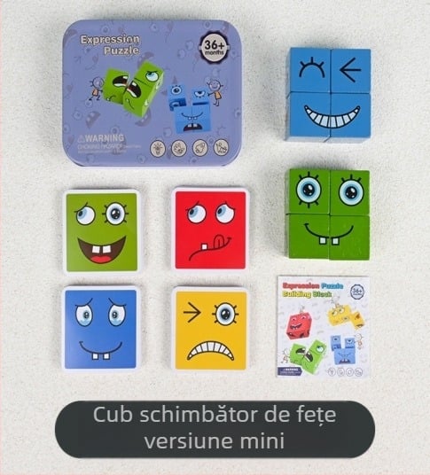 Cub Rubik pentru copii, cu fața schimbătoare, blocuri de construcție, jucării educative, joc de luptă interactiv pentru desktop, părinte-copil, model zâmbitor din lemn, cub Rubik