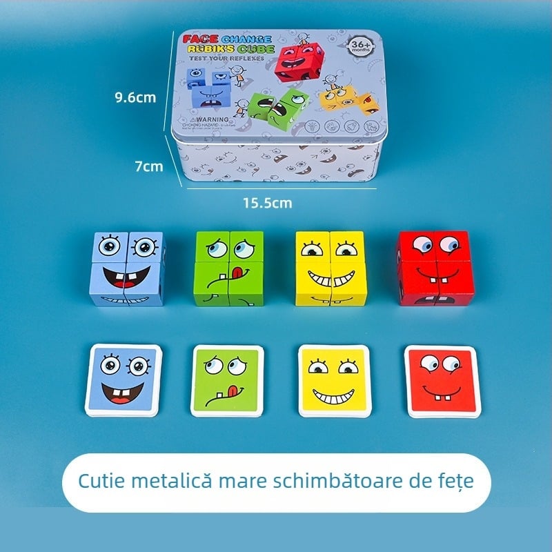 Cub Rubik pentru copii, cu fața schimbătoare, blocuri de construcție, jucării educative, joc de luptă interactiv pentru desktop, părinte-copil, model zâmbitor din lemn, cub Rubik